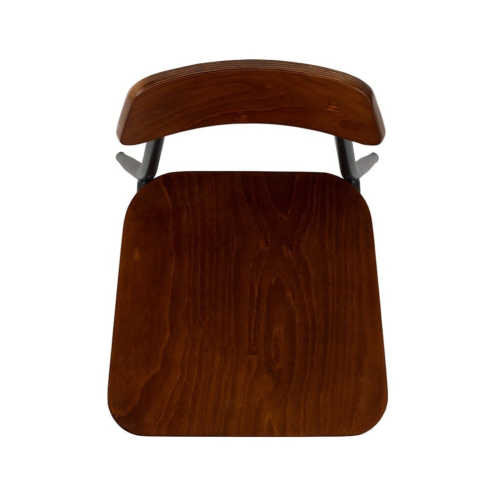 Industrial Barstool with Gunmetal Steel Frame and Rustic Wood Seat