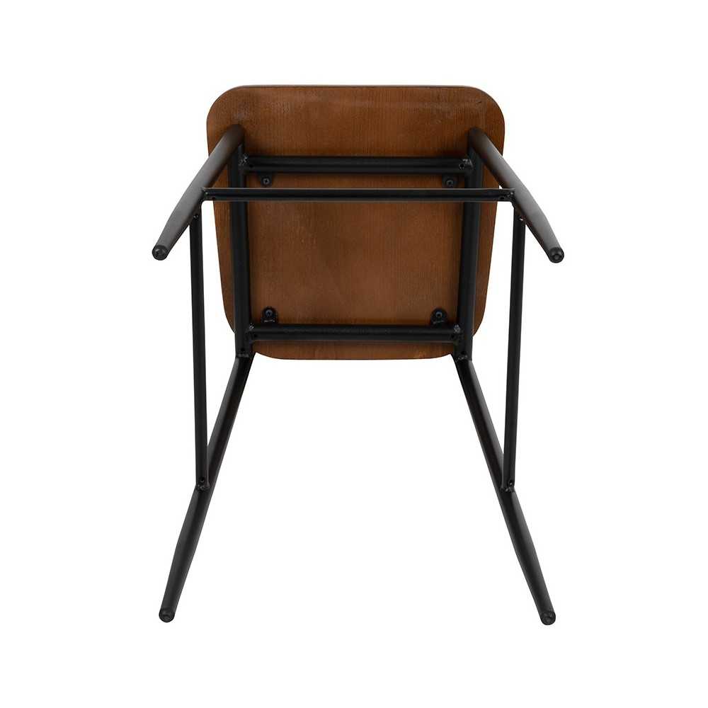 Industrial Barstool with Gunmetal Steel Frame and Rustic Wood Seat