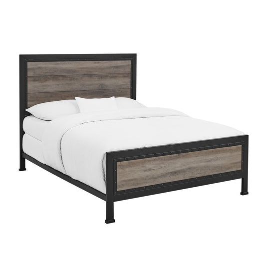 Industrial Queen Size Bed - Gray Wash