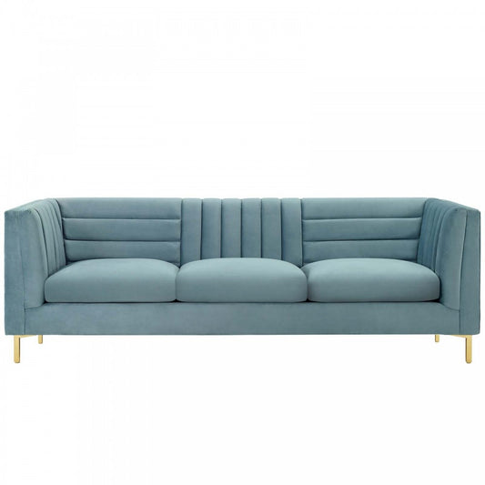 Ingenuity Channel Tufted Performance Velvet Sofa, Light Blue