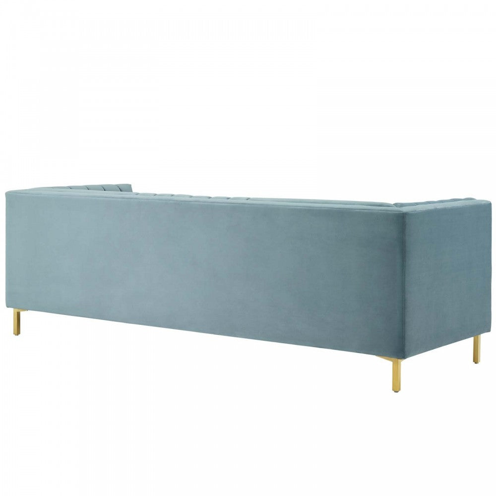 Ingenuity Channel Tufted Performance Velvet Sofa, Light Blue