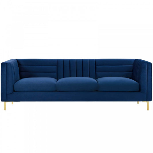 Ingenuity Channel Tufted Performance Velvet Sofa, Navy