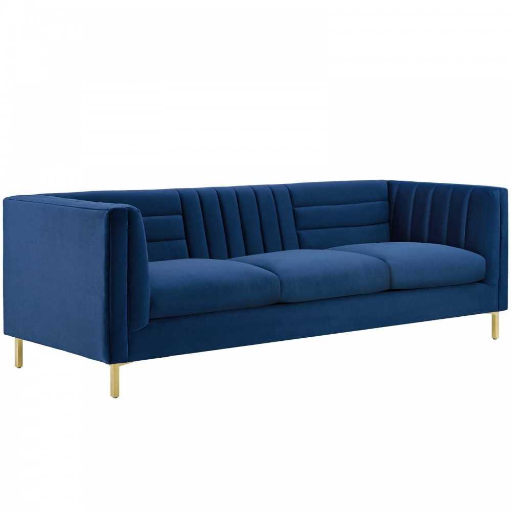 Ingenuity Channel Tufted Performance Velvet Sofa, Navy