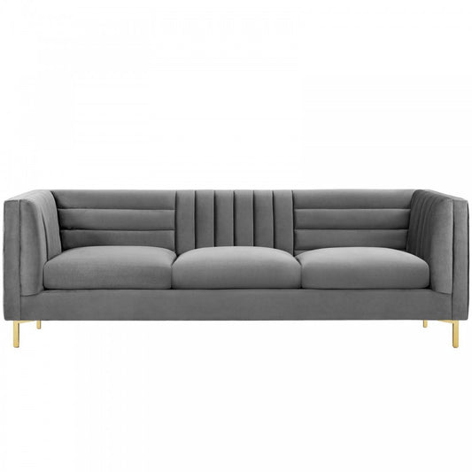 Ingenuity Channel Tufted Performance Velvet Sofa, Gray