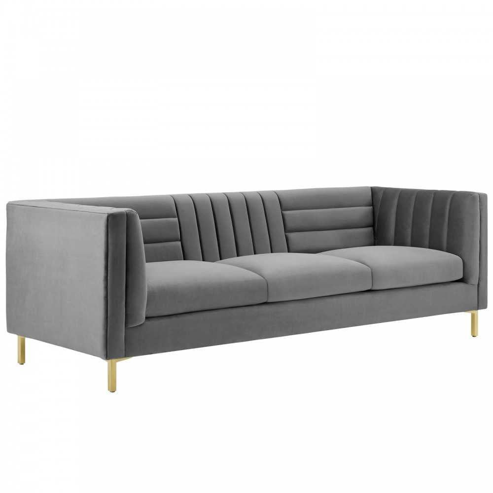 Ingenuity Channel Tufted Performance Velvet Sofa, Gray