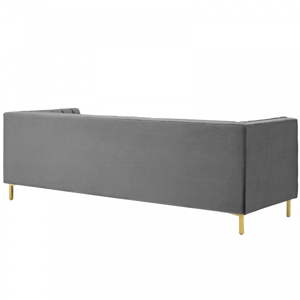 Ingenuity Channel Tufted Performance Velvet Sofa, Gray