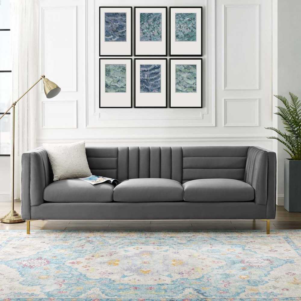 Ingenuity Channel Tufted Performance Velvet Sofa, Gray