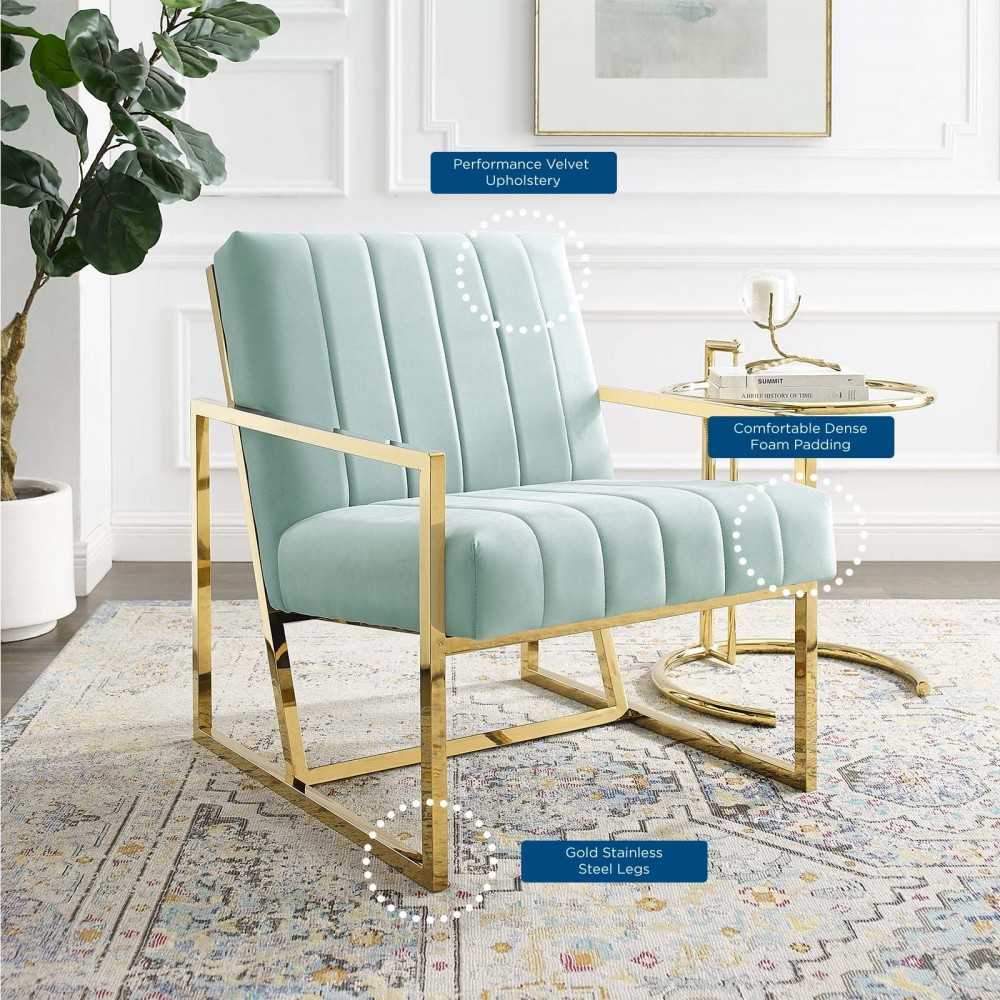 Inspire Channel Tufted Performance Velvet Armchair, Mint