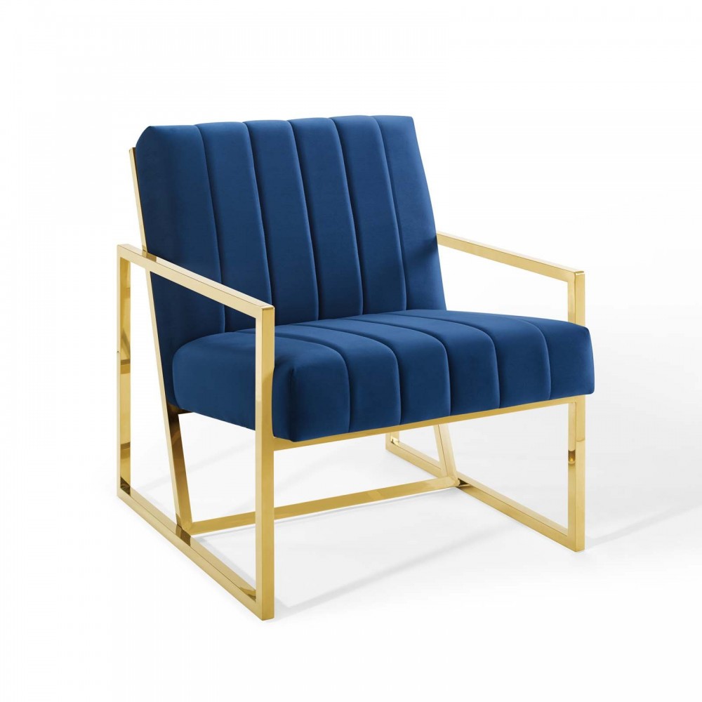 Inspire Channel Tufted Performance Velvet Armchair, Navy