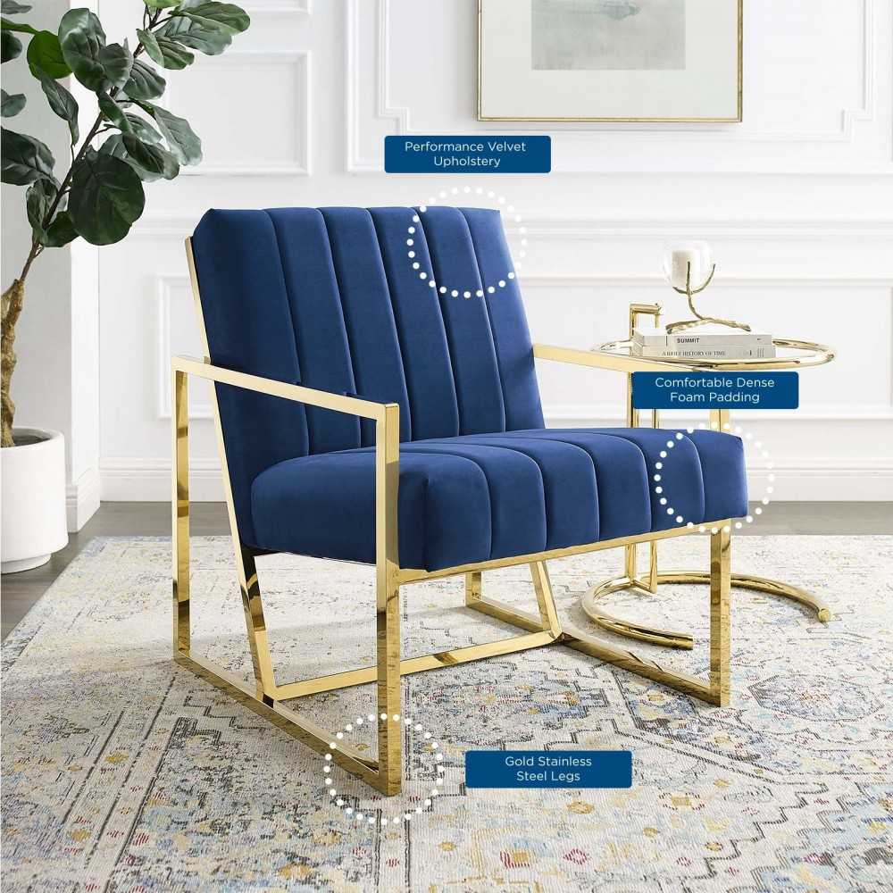Inspire Channel Tufted Performance Velvet Armchair, Navy