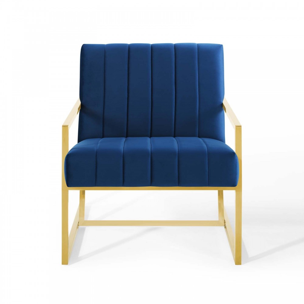 Inspire Channel Tufted Performance Velvet Armchair, Navy