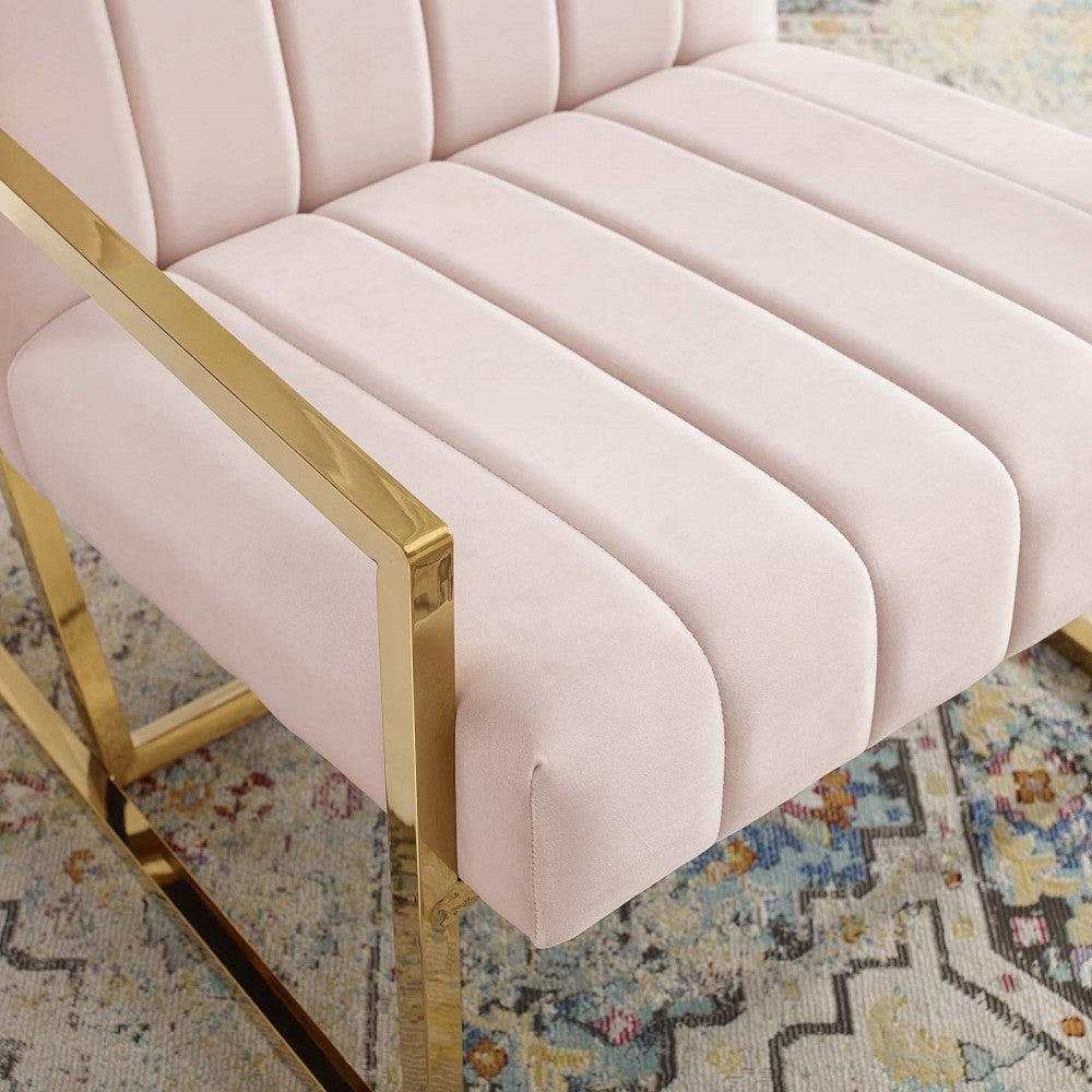 Inspire Channel Tufted Performance Velvet Armchair, Pink