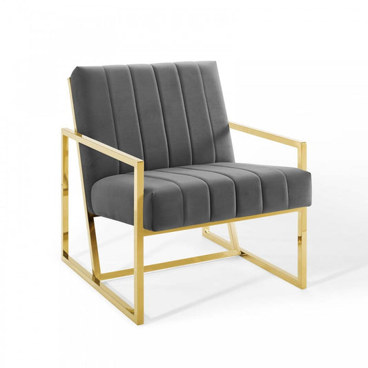 Inspire Channel Tufted Performance Velvet Armchair, Charcoal