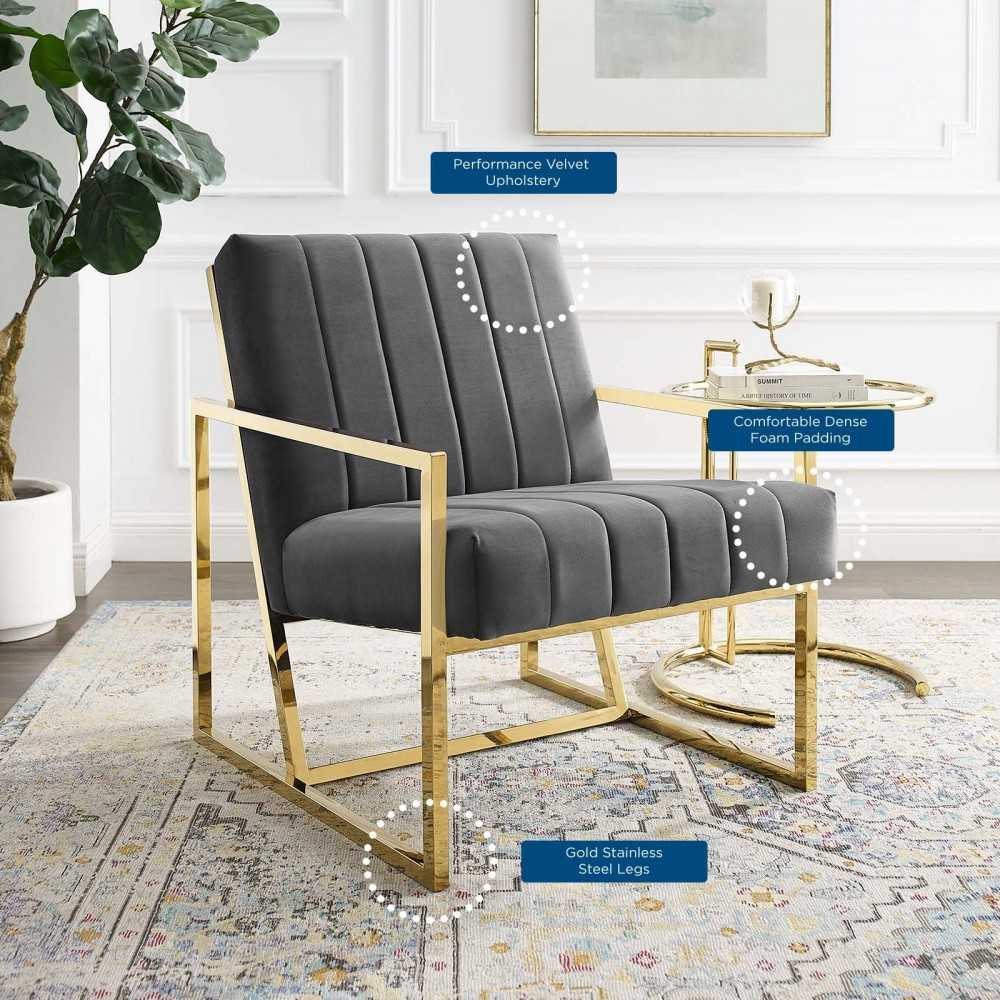 Inspire Channel Tufted Performance Velvet Armchair, Charcoal