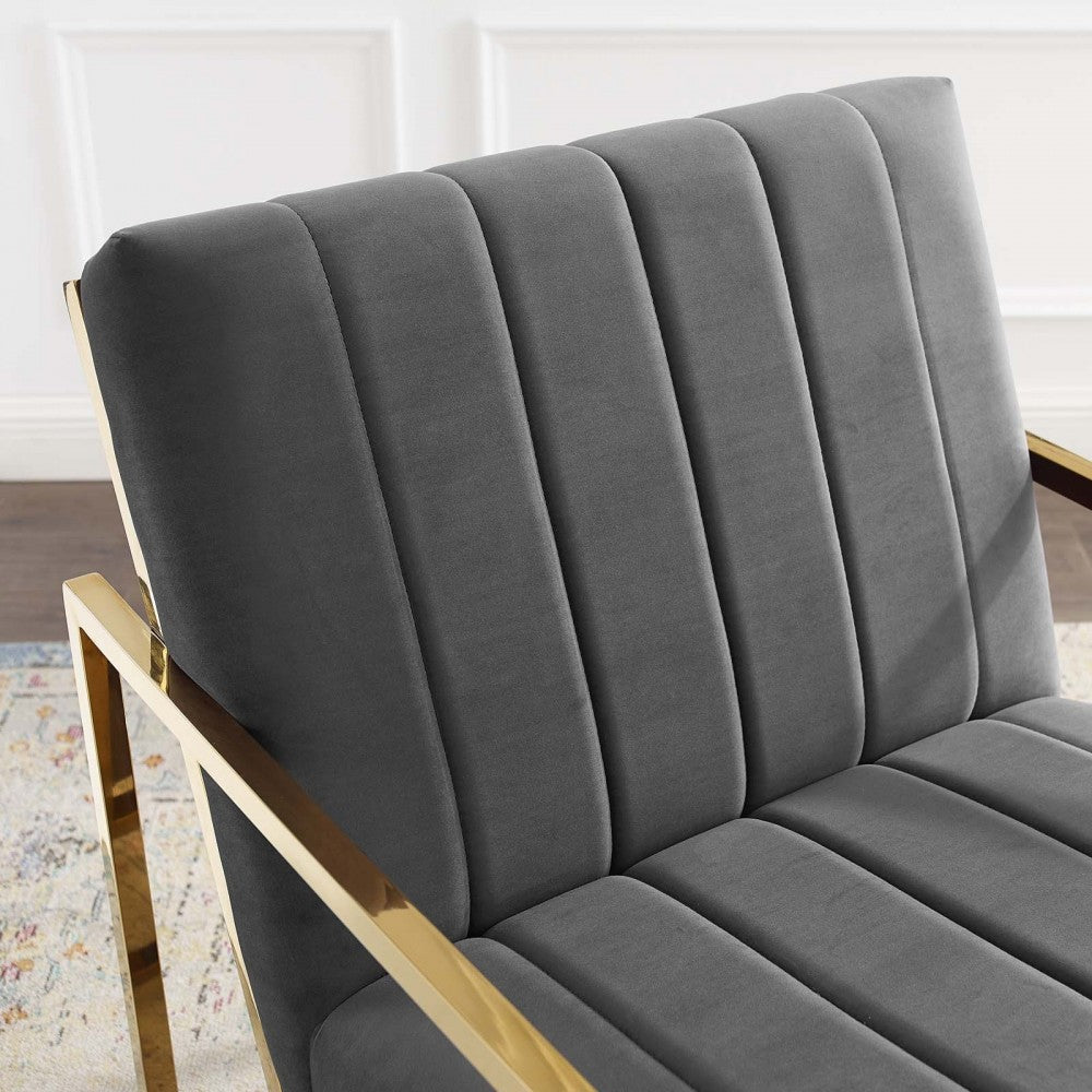 Inspire Channel Tufted Performance Velvet Armchair, Charcoal
