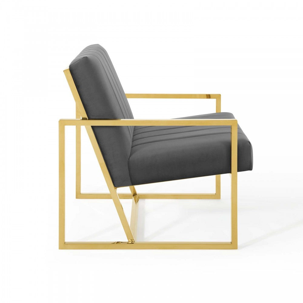 Inspire Channel Tufted Performance Velvet Armchair, Charcoal
