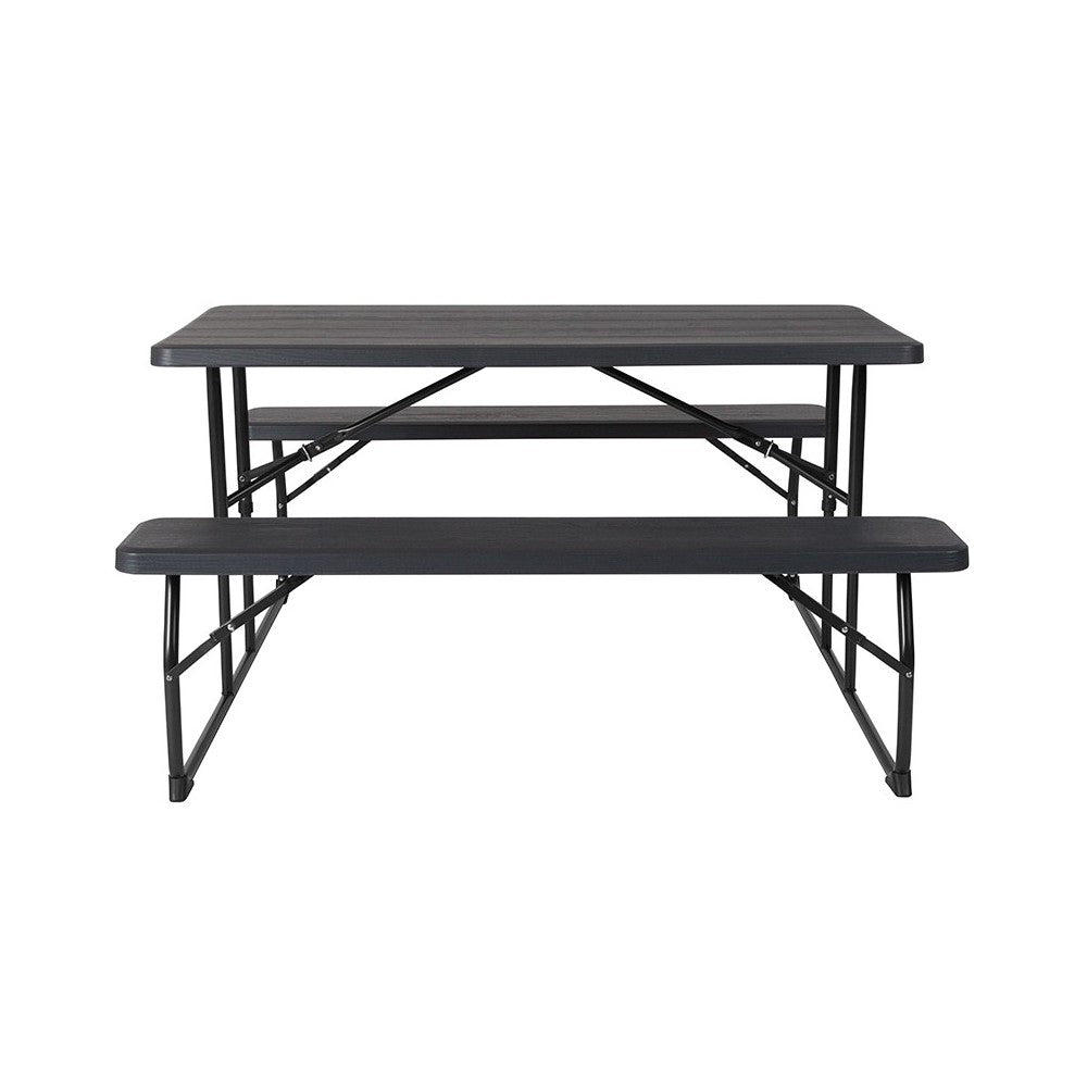 Insta-Fold Charcoal Wood Grain Folding Picnic Table and Benches