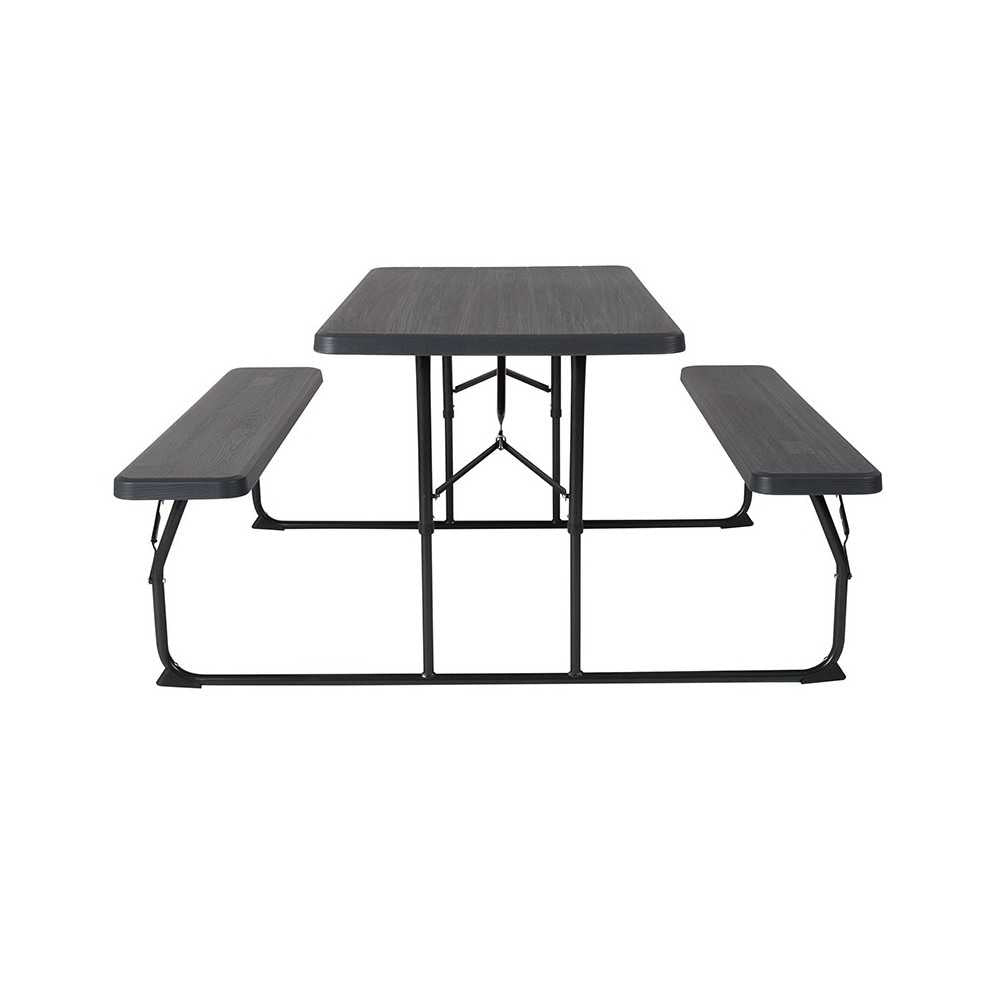 Insta-Fold Charcoal Wood Grain Folding Picnic Table and Benches