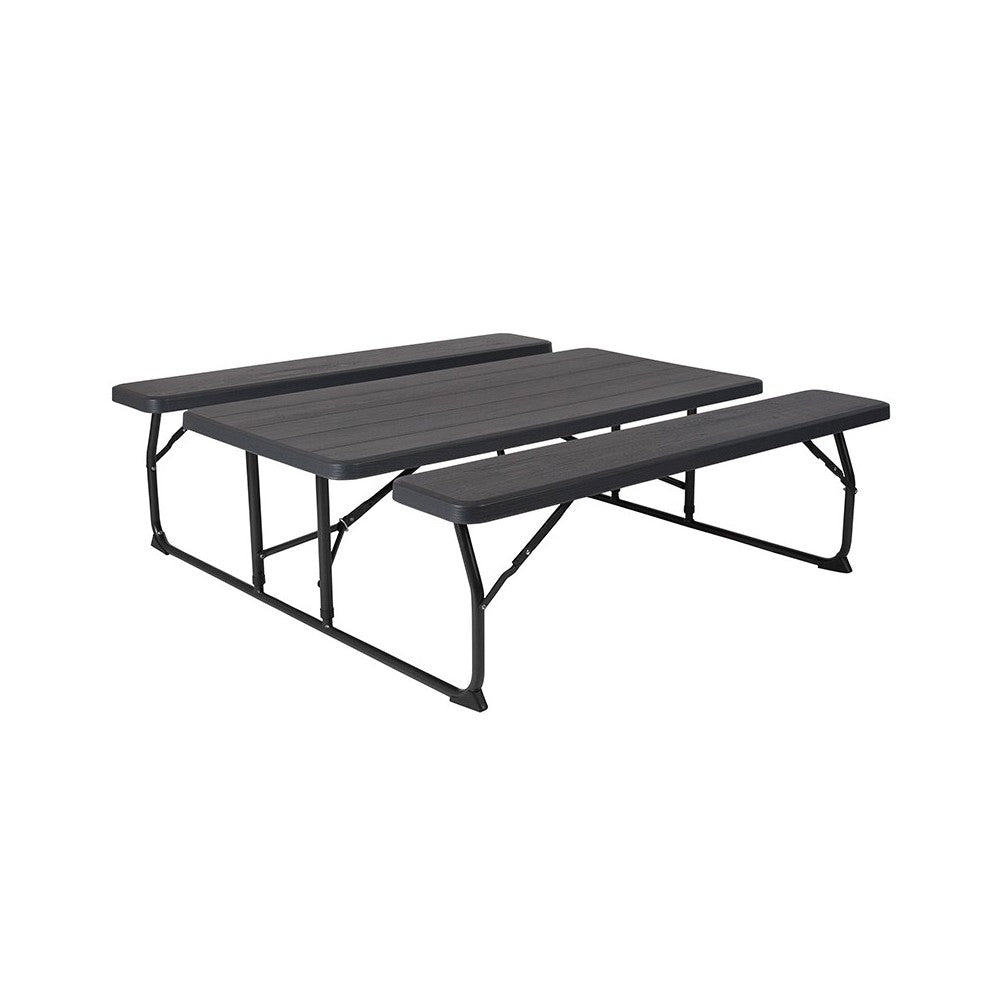 Insta-Fold Charcoal Wood Grain Folding Picnic Table and Benches