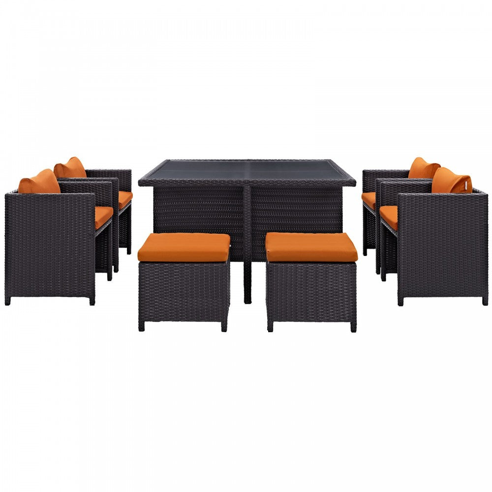 Inverse 9 Piece Outdoor Patio Dining Set, Espresso Orange