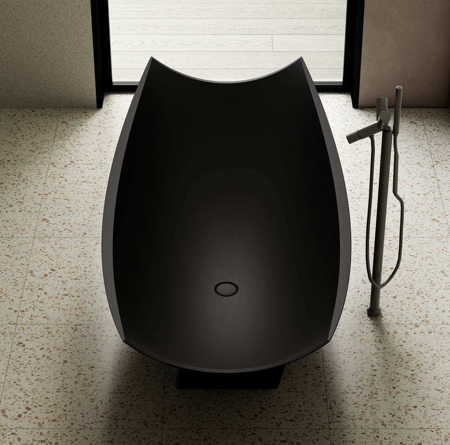 Black Matte 71" Solid Surface Resin Free Standing Hammock Style Bathtub