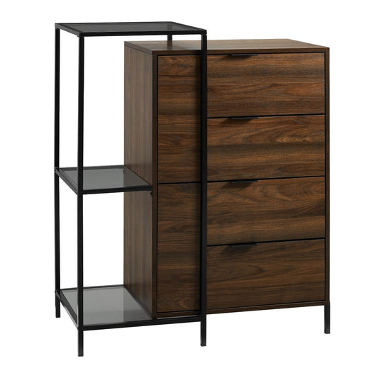 Isabella 4 Drawer Wood and Glass Accent Chest - Dark Walnut