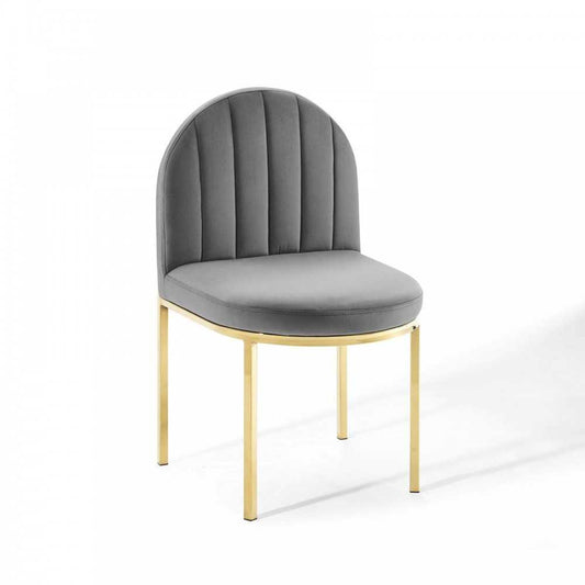 Isla Channel Tufted Performance Velvet Dining Side Chair, Gold Gray