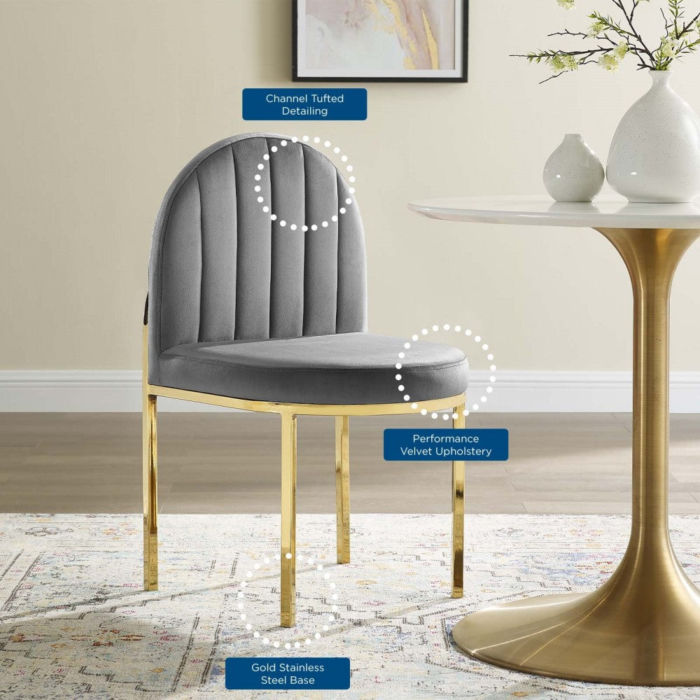 Isla Channel Tufted Performance Velvet Dining Side Chair, Gold Gray