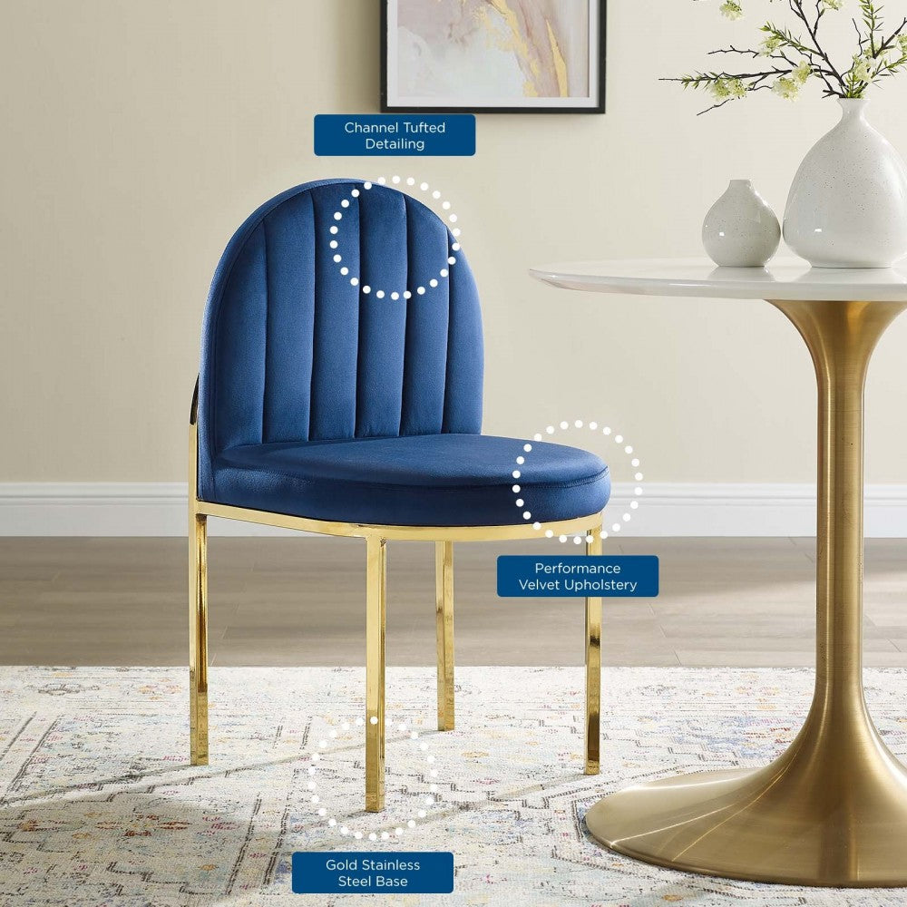 Isla Channel Tufted Performance Velvet Dining Side Chair, Gold Navy
