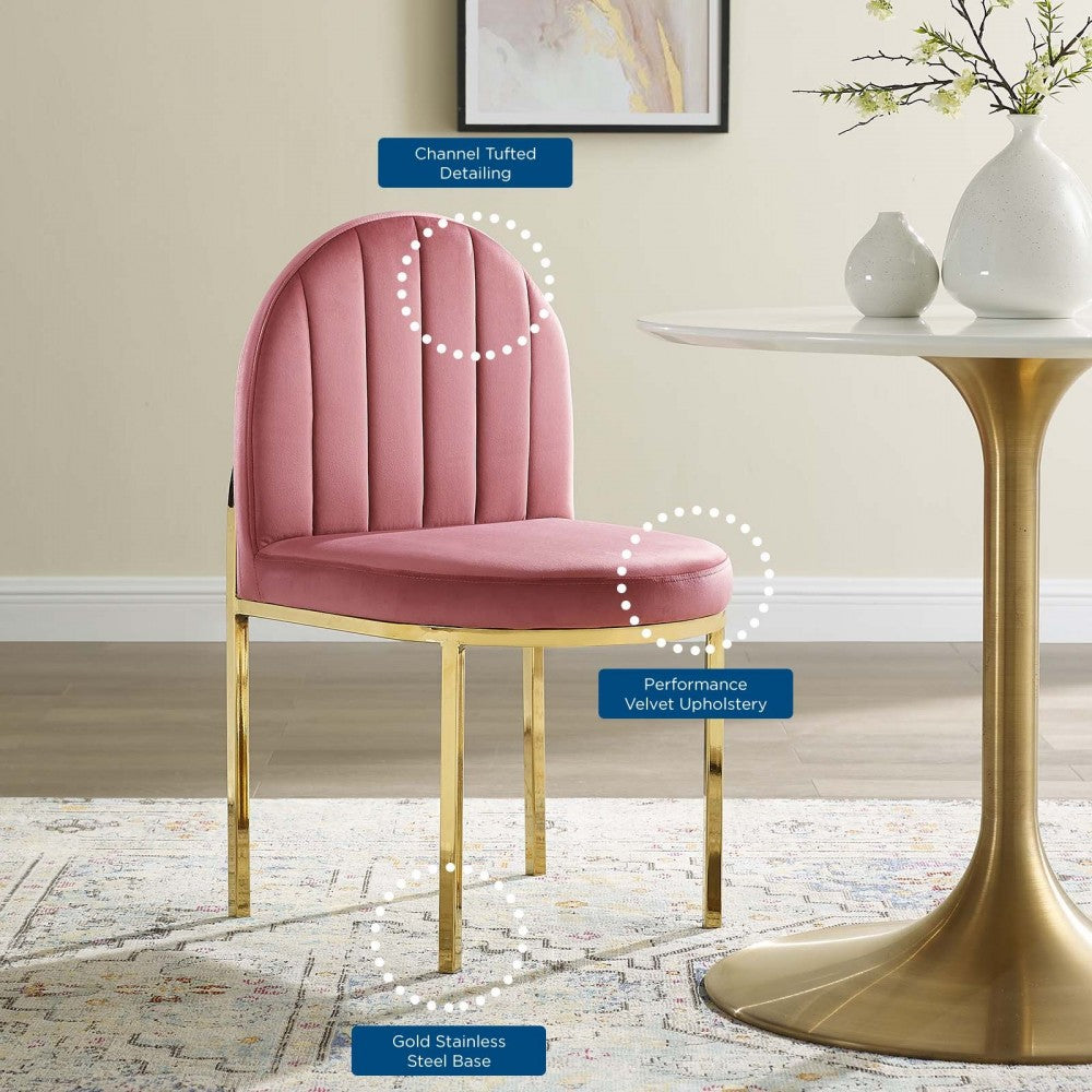 Isla Channel Tufted Performance Velvet Dining Side Chair, Gold Dusty Rose