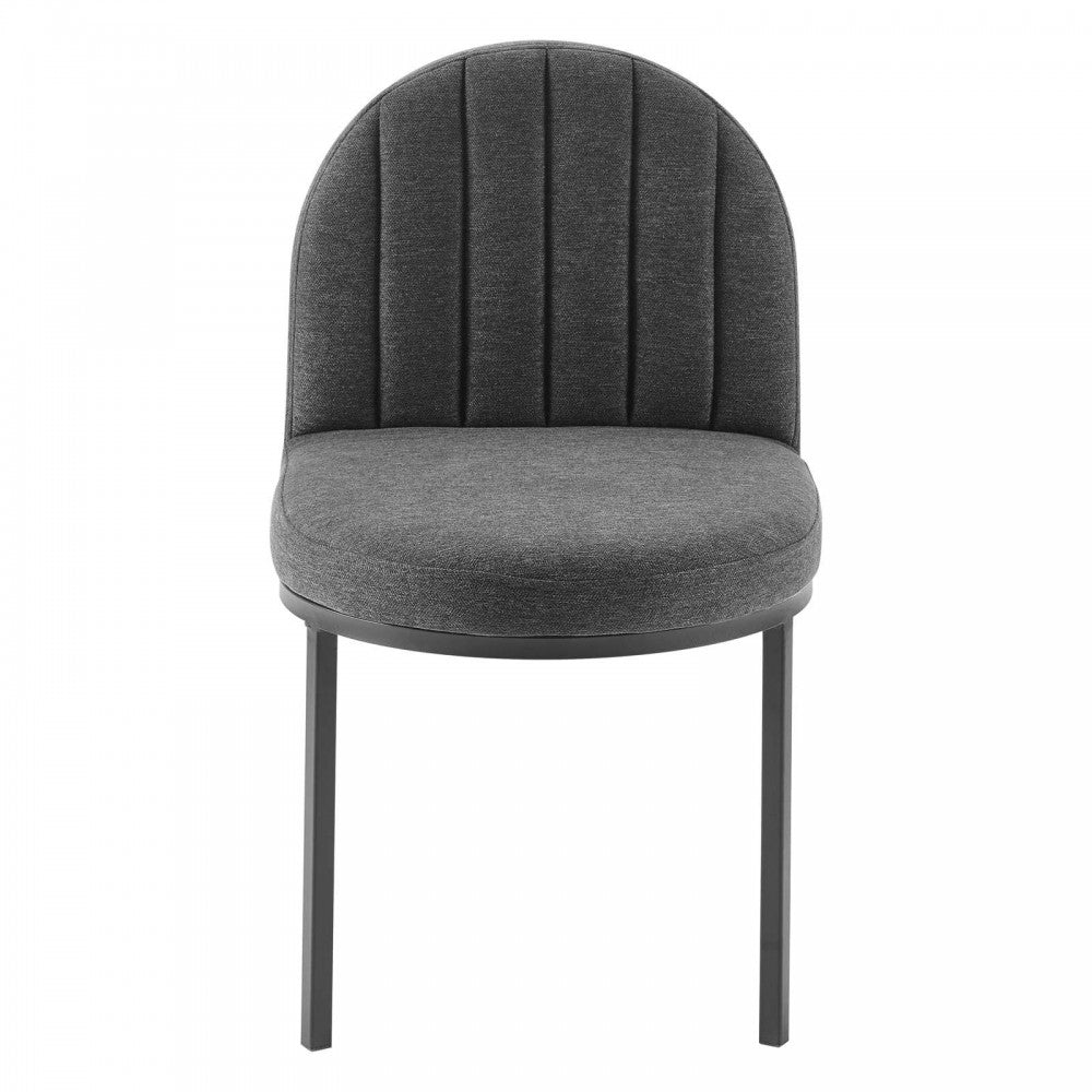 Isla Channel Tufted Upholstered Fabric Dining Side Chair, Black Charcoal