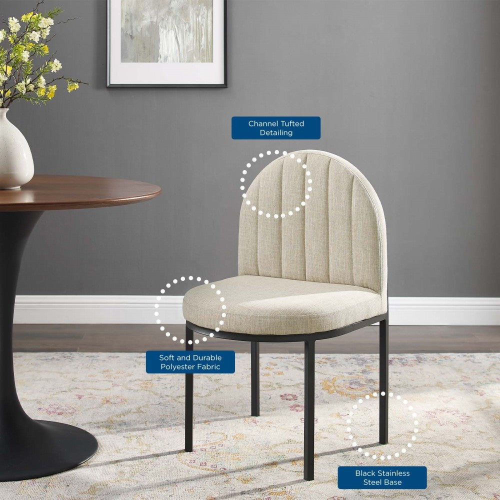 Isla Channel Tufted Upholstered Fabric Dining Side Chair, Black Beige