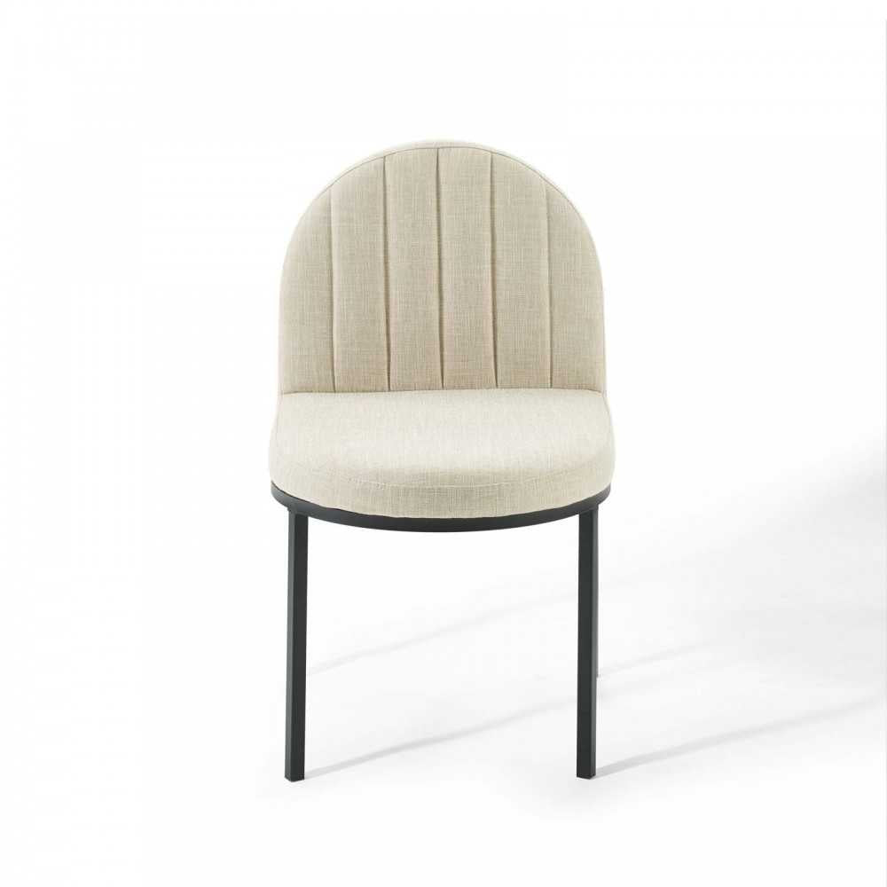 Isla Channel Tufted Upholstered Fabric Dining Side Chair, Black Beige