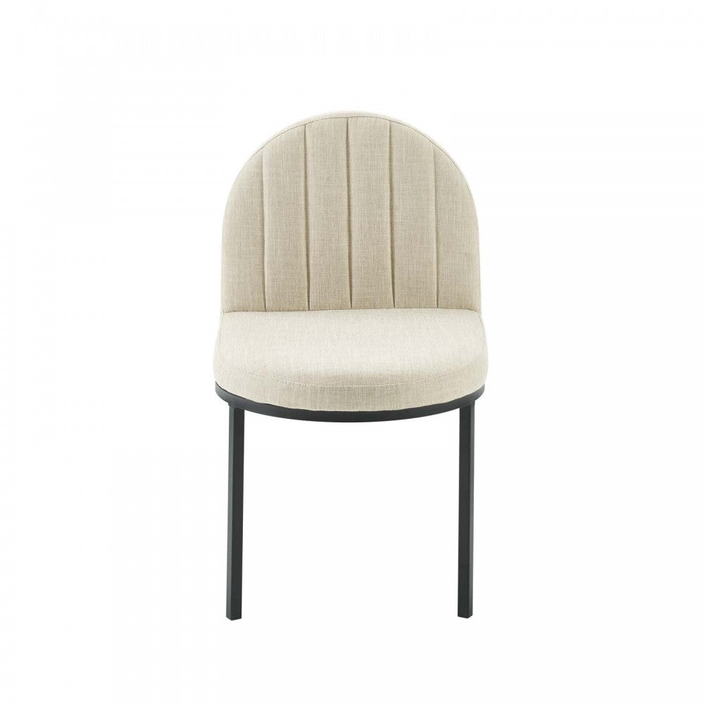 Isla Channel Tufted Upholstered Fabric Dining Side Chair, Black Beige