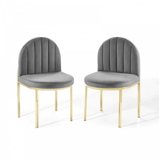 Isla Dining Side Chair Performance Velvet Set of 2, Gold Gray