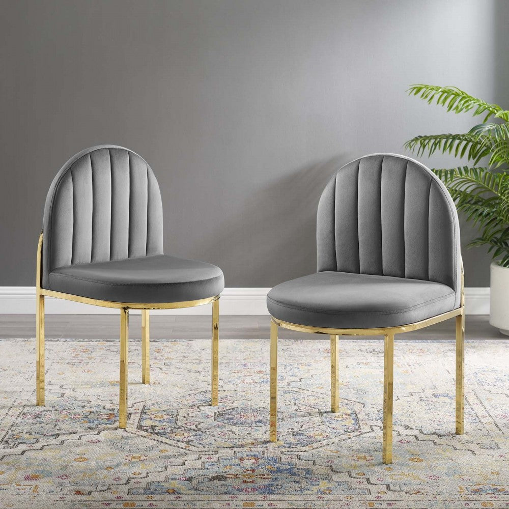 Isla Dining Side Chair Performance Velvet Set of 2, Gold Gray