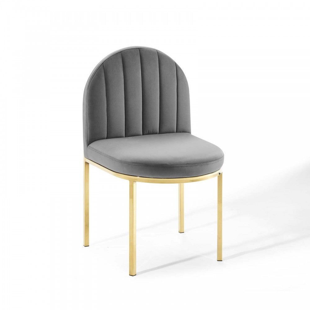 Isla Dining Side Chair Performance Velvet Set of 2, Gold Gray
