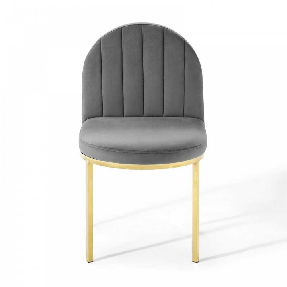 Isla Dining Side Chair Performance Velvet Set of 2, Gold Gray