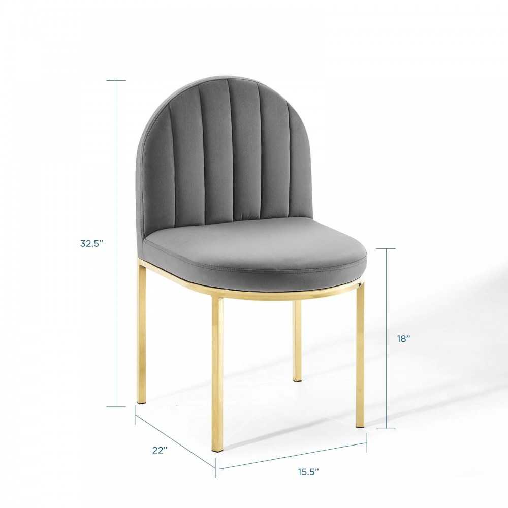 Isla Dining Side Chair Performance Velvet Set of 2, Gold Gray