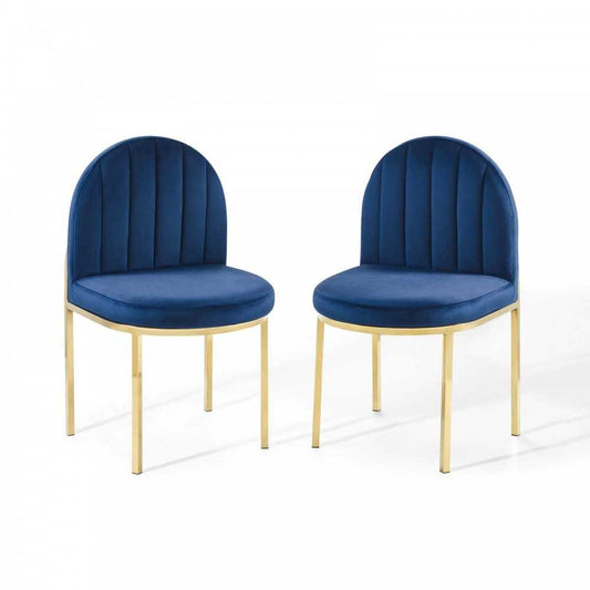 Isla Dining Side Chair Performance Velvet Set of 2, Gold Navy