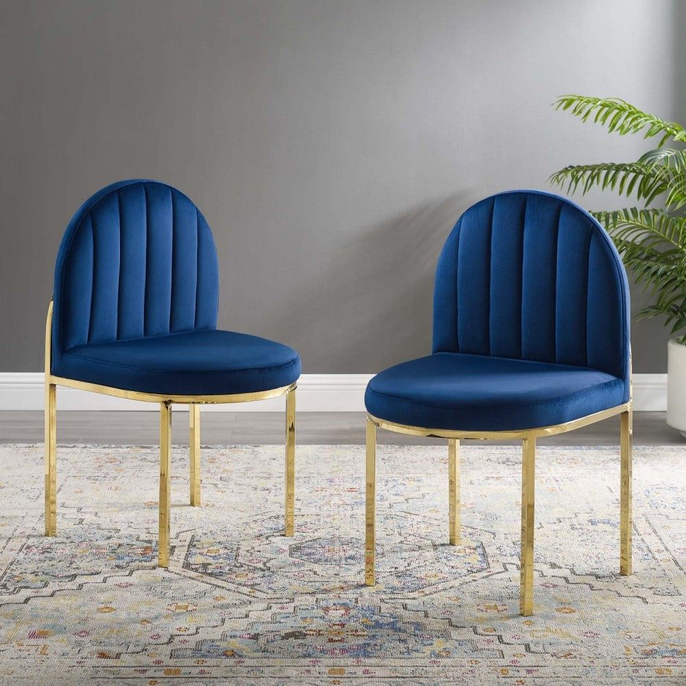 Isla Dining Side Chair Performance Velvet Set of 2, Gold Navy