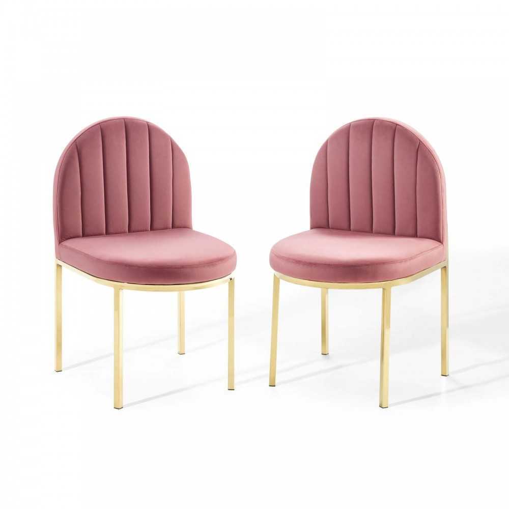 Isla Dining Side Chair Performance Velvet Set of 2, Gold Dusty Rose