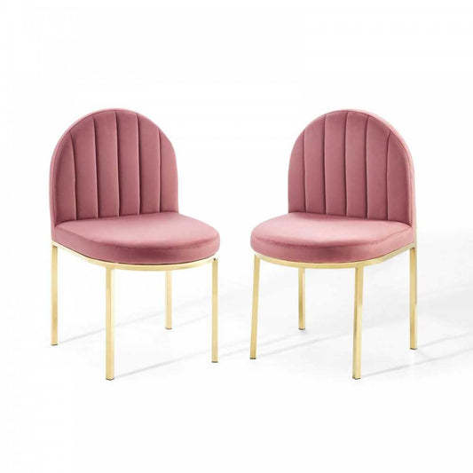 Isla Dining Side Chair Performance Velvet Set of 2, Gold Dusty Rose