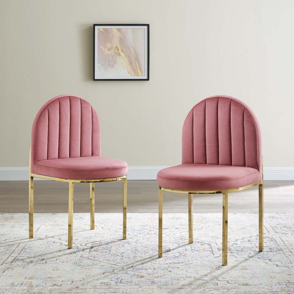 Isla Dining Side Chair Performance Velvet Set of 2, Gold Dusty Rose