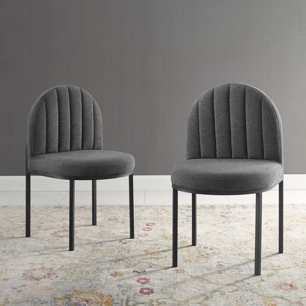 Isla Dining Side Chair Upholstered Fabric Set of 2, Black Charcoal