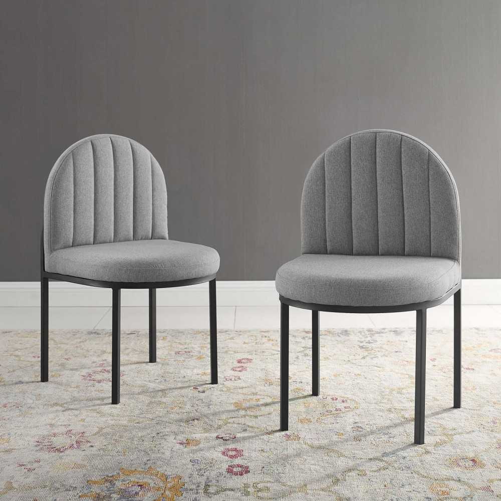 Isla Dining Side Chair Upholstered Fabric Set of 2, Black Light Gray