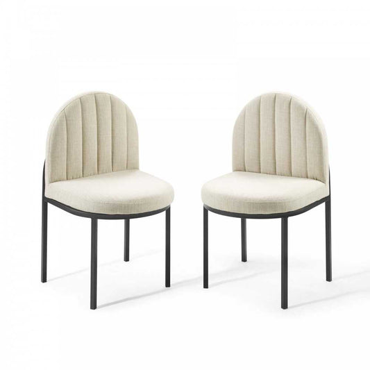 Isla Dining Side Chair Upholstered Fabric Set of 2, Black Beige