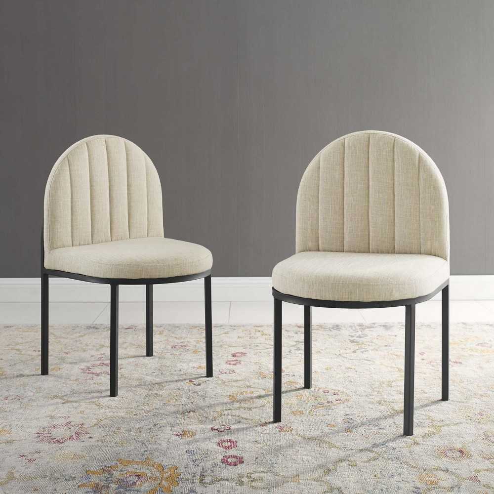 Isla Dining Side Chair Upholstered Fabric Set of 2, Black Beige