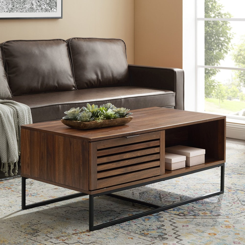 Jackson 42" Modern Slat Door Coffee Table - Dark Walnut