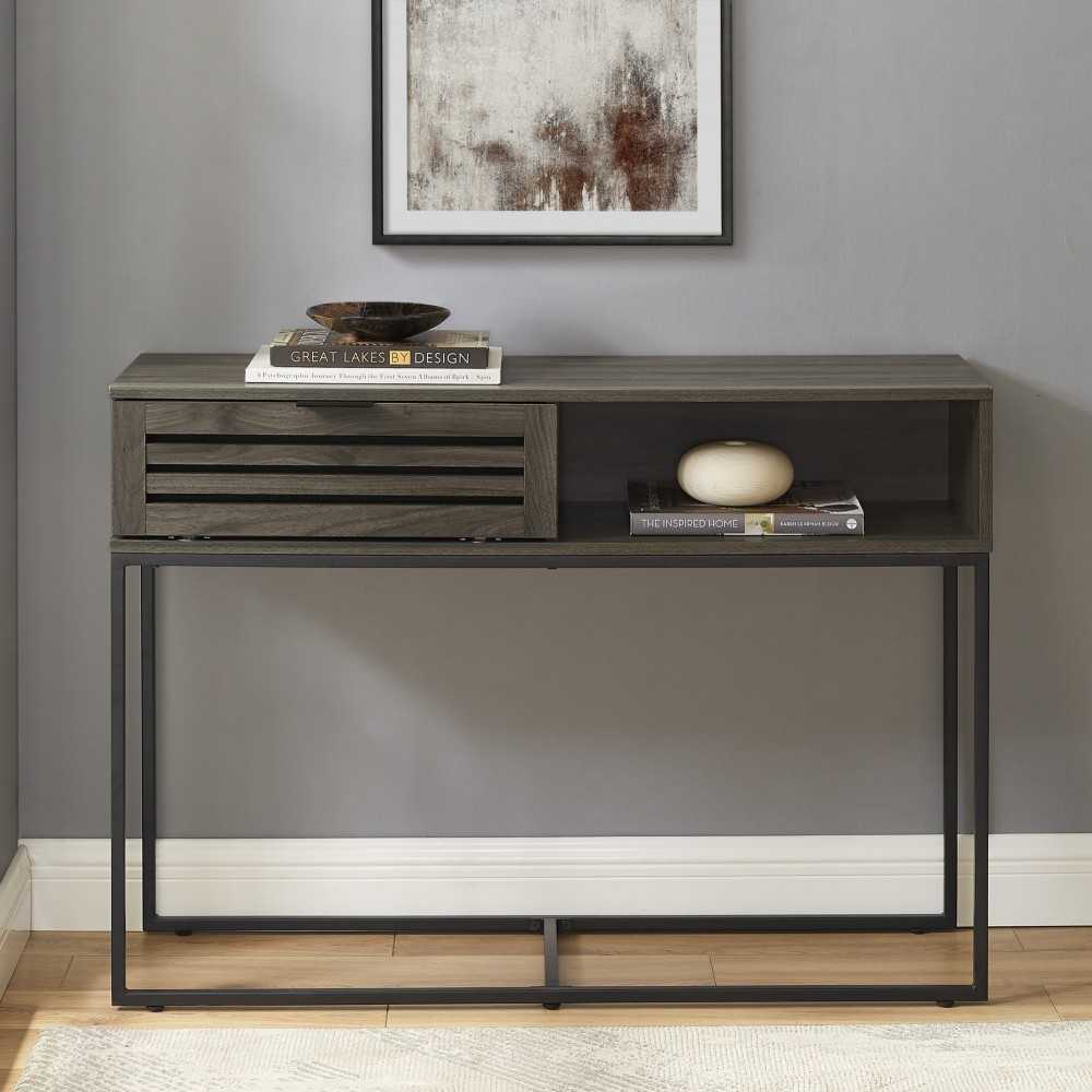 Jackson 42" Modern Slat Door Entry Table - Slate Gray